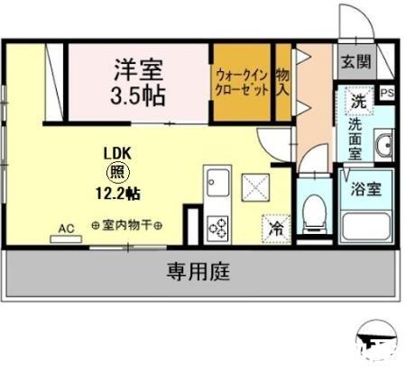 ウエストヒルズ那珂川(1LDK/1階)の間取り写真