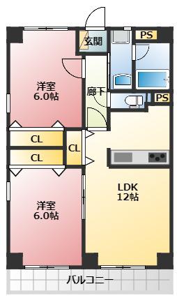 シーショア・下河原(2LDK/4階)の間取り写真