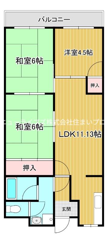 第二やまだハイム(3LDK/4階)の間取り写真
