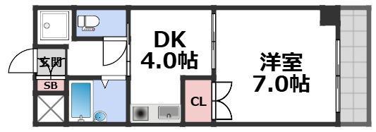 楠青山ビル別館(1DK/5階)の間取り写真