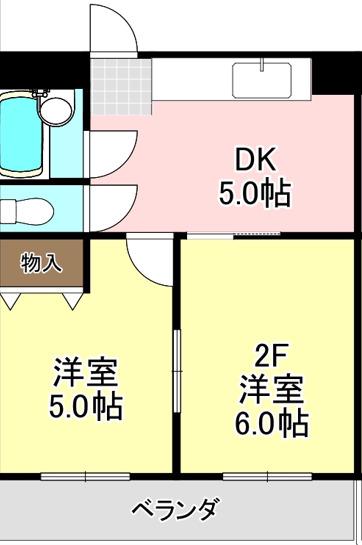 ハウスM(2DK/2階)の間取り写真