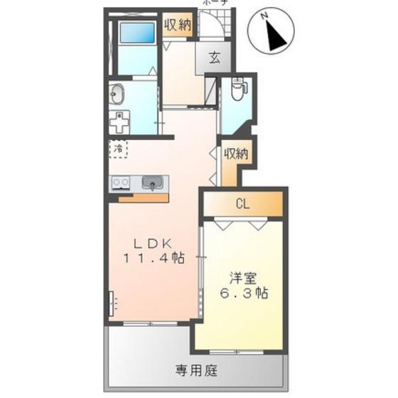 ルルーシェ(1LDK/1階)の間取り写真