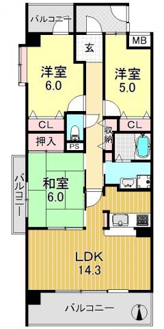 プレジール(3LDK/8階)の間取り写真