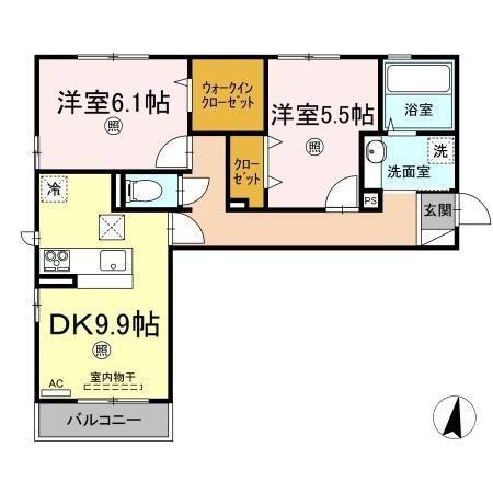 K.T.コスモス(2DK/1階)の間取り写真