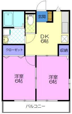 フィオーレ若松原F棟(2DK/1階)の間取り写真