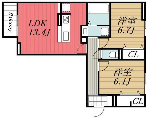 コンフォール古市場 ANNEX(2LDK/2階)の間取り写真