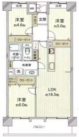 リバーウエストD館(3LDK/11階)の間取り写真