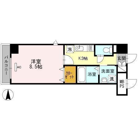 ウイステリア名城(1K/2階)の間取り写真
