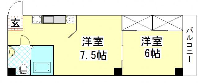 プレアール野田屋町(2K/4階)の間取り写真