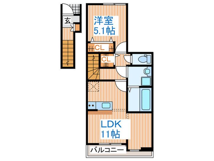 ドゥ・アネッサAIII(1LDK/2階)の間取り写真
