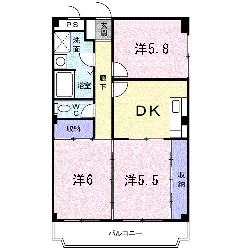メゾンドユーメイク(3DK/4階)の間取り写真
