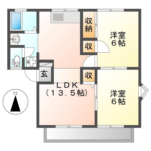 グランディア天王 北棟(2LDK/2階)の間取り写真