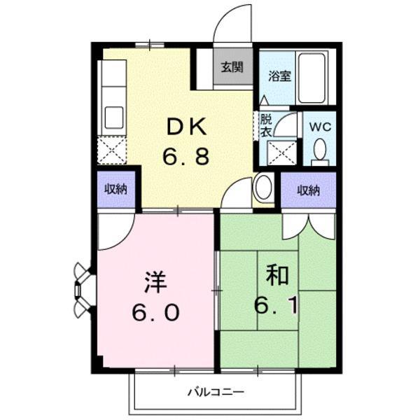エクセルカーサ 野洲市市三宅(2DK/2階)の間取り写真