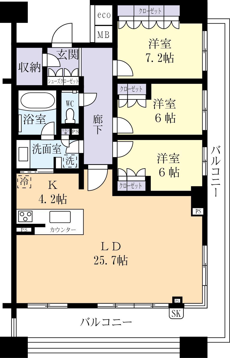 パークハウスつくば研究学園さくらレジデンス1005(3LDK/10階)の間取り写真