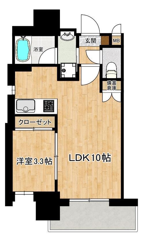 ロータス武之橋(1LDK/9階)の間取り写真