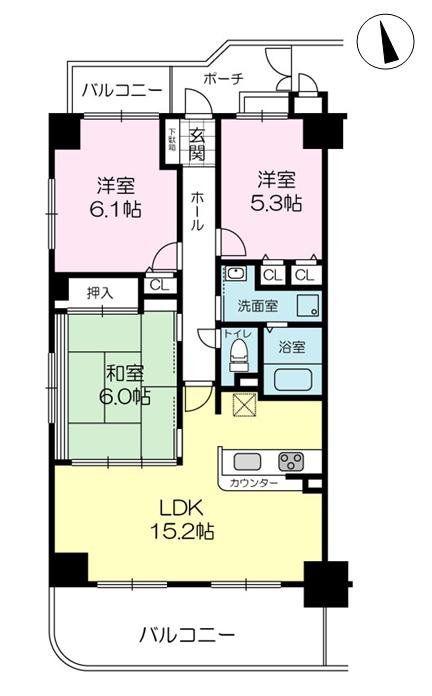 リベール白国(3LDK/8階)の間取り写真