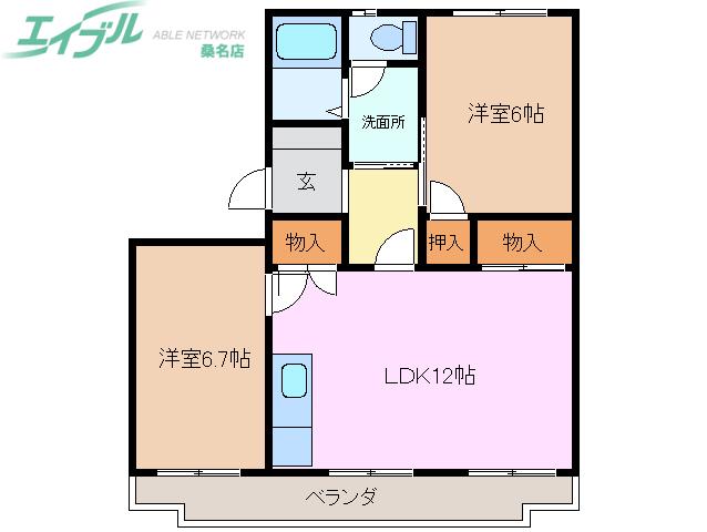 メゾンくわなM1(2LDK/3階)の間取り写真