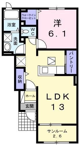 オークレール琴路(1LDK/1階)の間取り写真