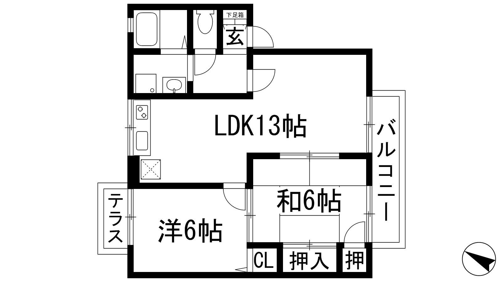 アベニュータツミ(2LDK/1階)の間取り写真