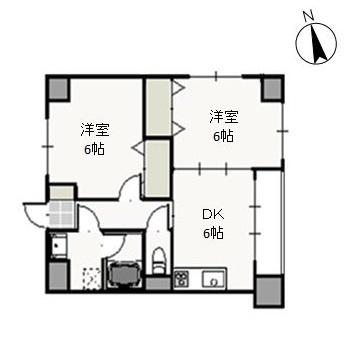 ウッドコート医大南(2DK/3階)の間取り写真