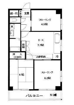 第3木田ビル(3DK/8階)の間取り写真