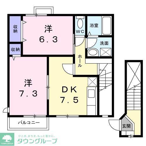 ツインヴィラA(2DK/2階)の間取り写真