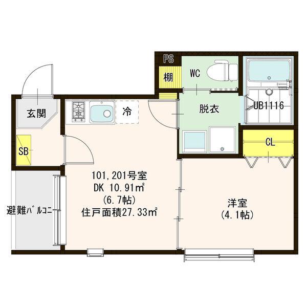 ハーモニーテラス東仙台XIII(1DK/2階)の間取り写真