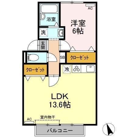 ハミングバード(1LDK/2階)の間取り写真