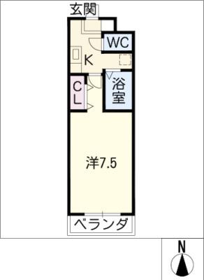 A・CITY 鶴城(1K/2階)の間取り写真