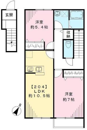 アシステンツァ駒沢公園(2LDK/2階)の間取り写真