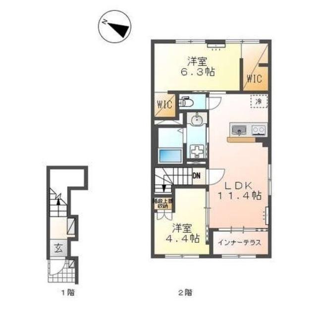 清水町徳倉アパート(2LDK/2階)の間取り写真