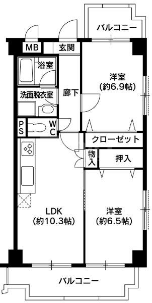 アスコット室見(2LDK/5階)の間取り写真
