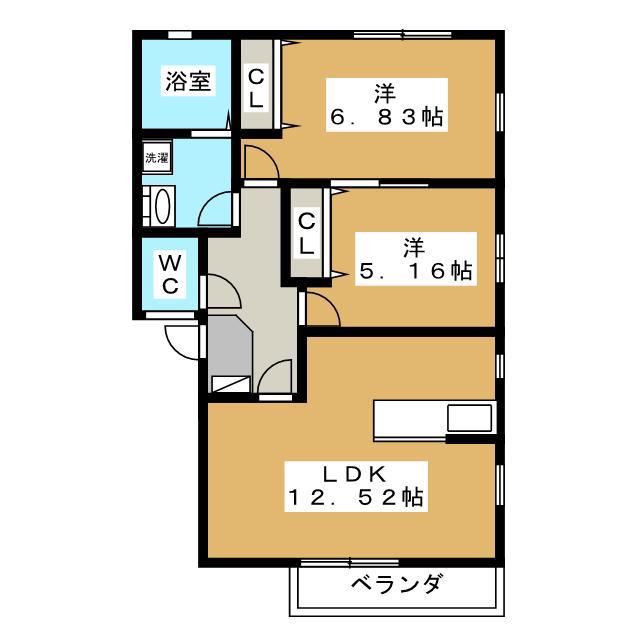 ノースタウンB(2LDK/2階)の間取り写真