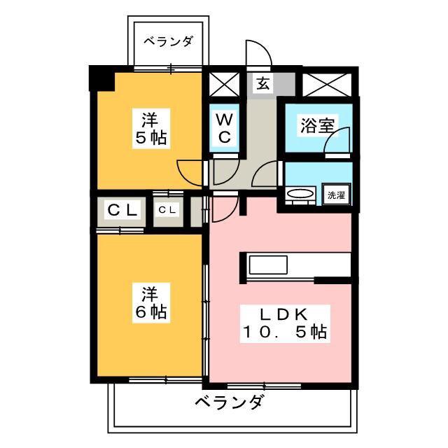 第6吉田ハイツ(2LDK/6階)の間取り写真