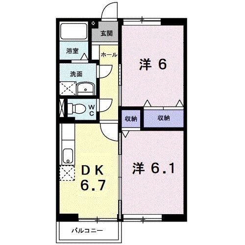 エーデルハウス ローゼ(2DK/2階)の間取り写真