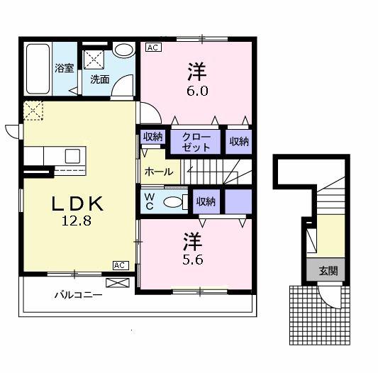 ソレイユB(2LDK/2階)の間取り写真