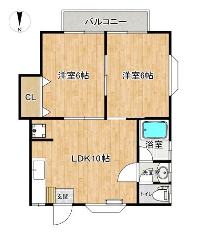 権常寺ハイツA棟(2LDK/1階)の間取り写真