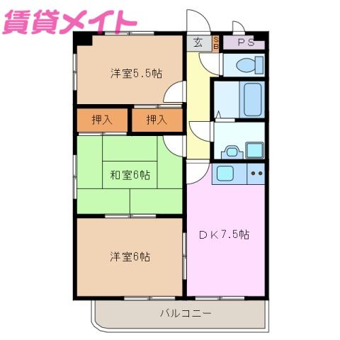 クレアールAZUMA(3DK/1階)の間取り写真