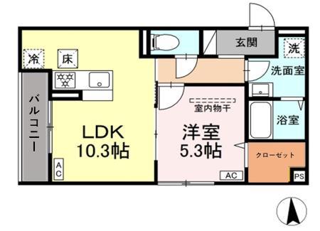エリシア泉町(1LDK/1階)の間取り写真