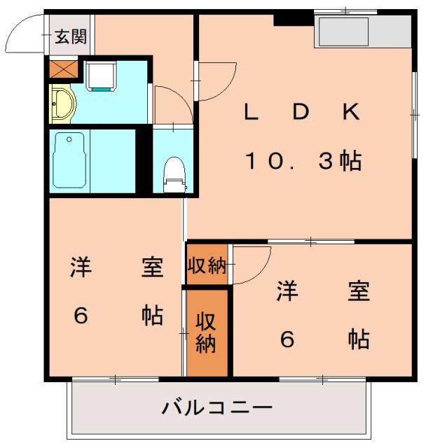 ヒルズ龍化A(2LDK/1階)の間取り写真