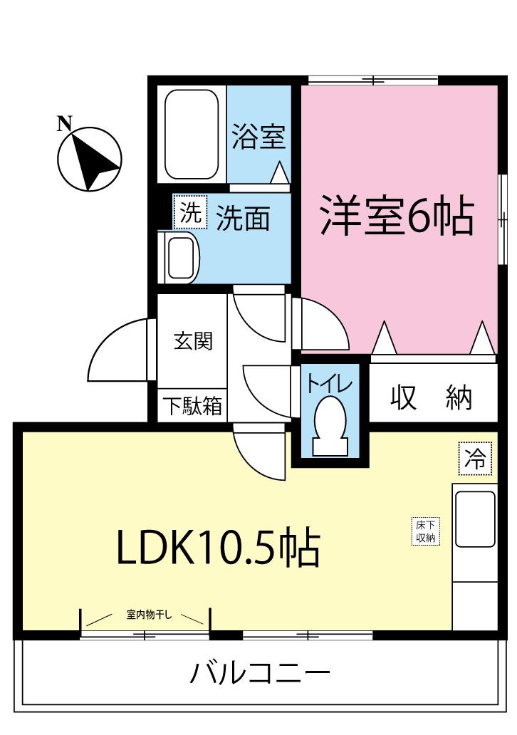 ディアコート(1LDK/2階)の間取り写真