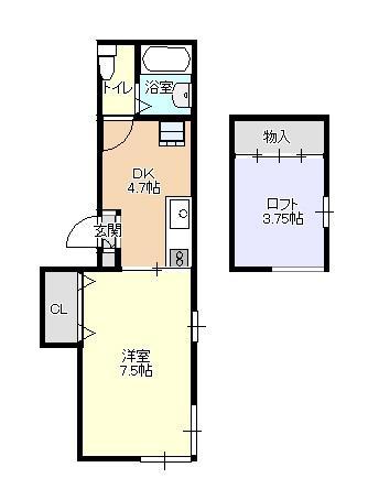 ジューヌ・S(1DK/2階)の間取り写真