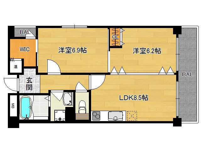 アリコス壬生(2LDK/2階)の間取り写真