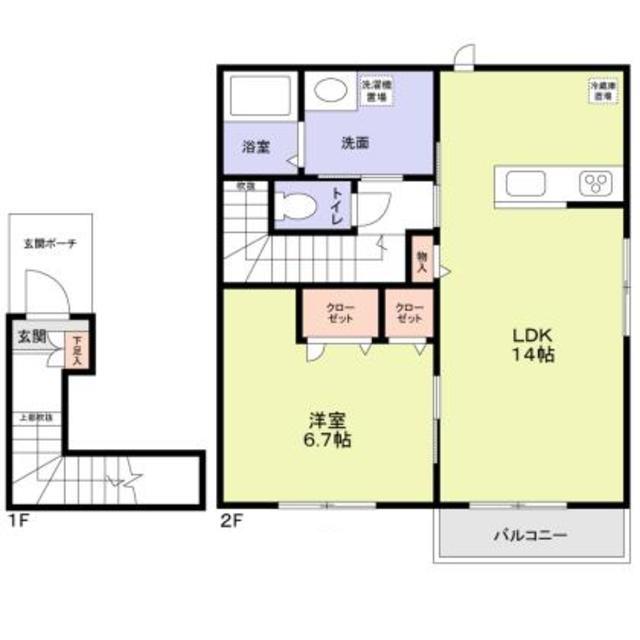 BERG HEIM ZWEI(1LDK/2階)の間取り写真