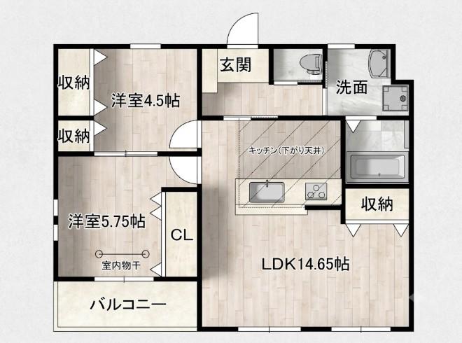 EAGLE HIL江波(2LDK/1階)の間取り写真
