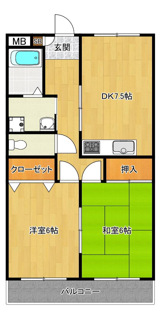 ニシキハイツ10号館(2DK/4階)の間取り写真