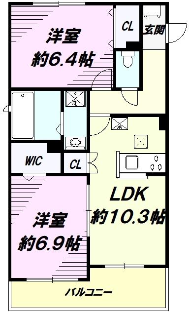 ハーモニー大坂上(2LDK/3階)の間取り写真