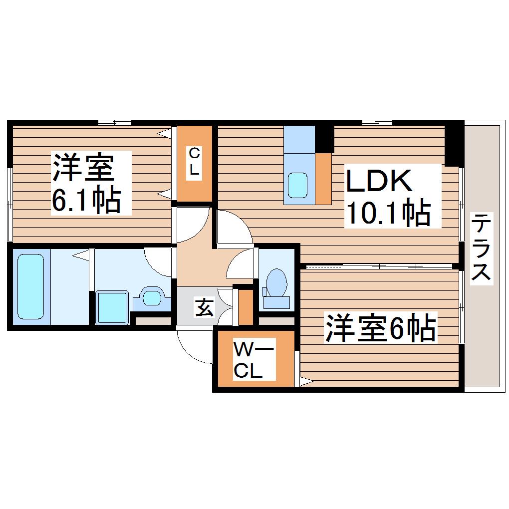 グランディール富沢I(2LDK/1階)の間取り写真