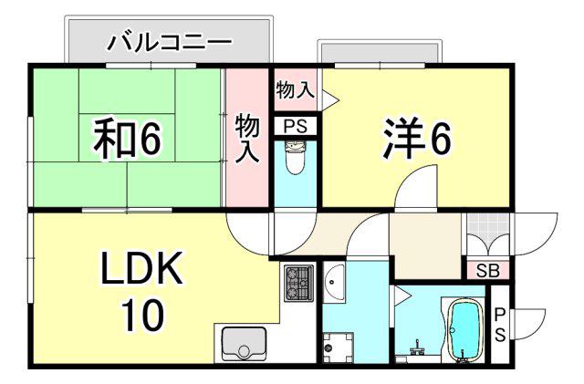 フュテュール尼崎(2LDK/3階)の間取り写真