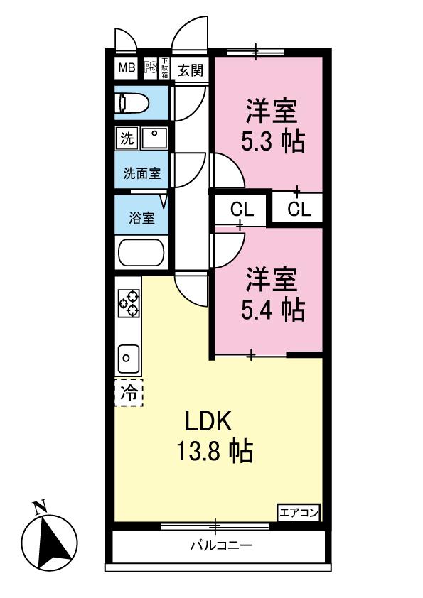 トゥ オブ アス(2LDK/2階)の間取り写真